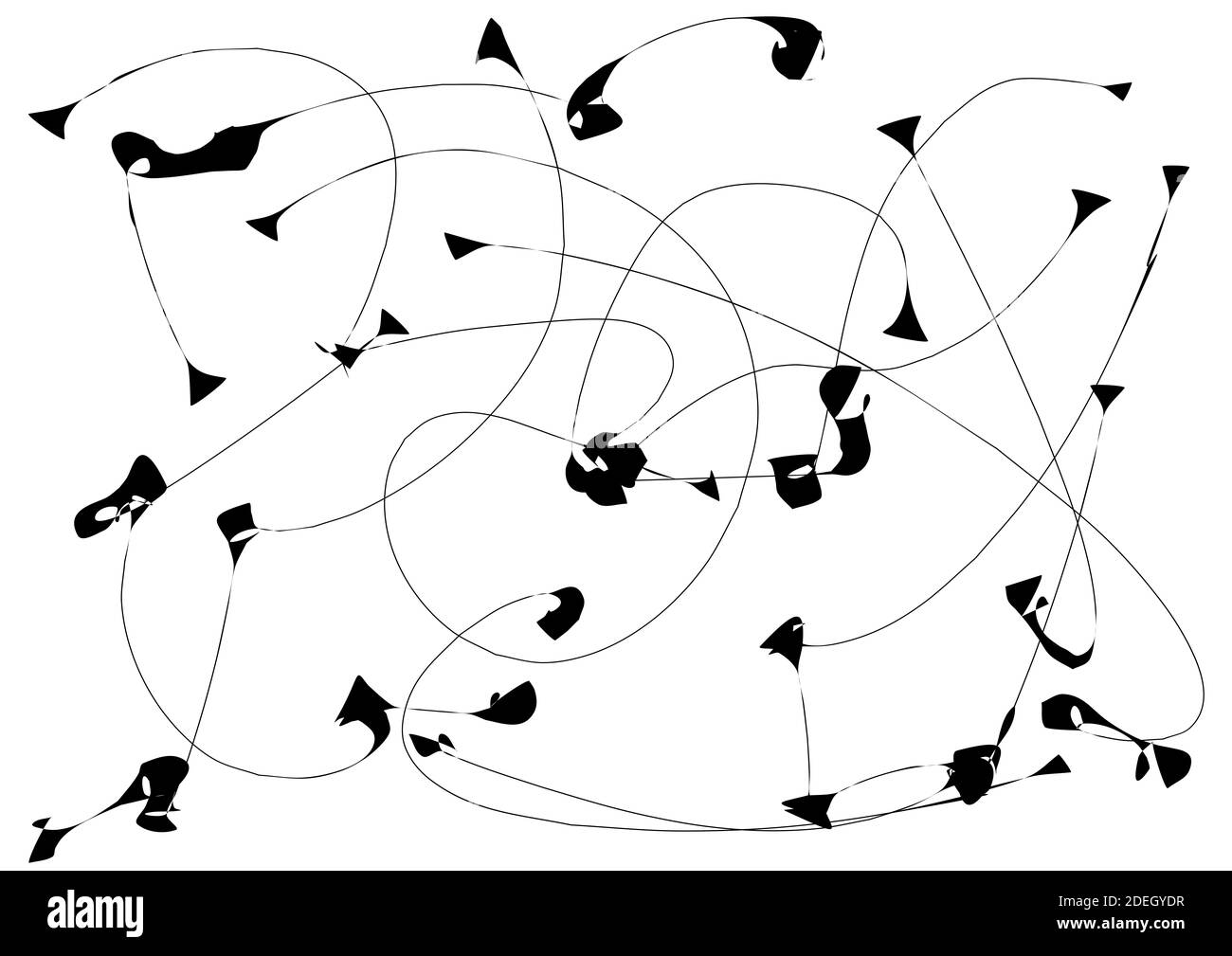 Inchiostro nero libero disegnando su sfondo bianco. Illustrazione astratta dello sfondo in bianco e nero. Muro art minimalista. Foto Stock