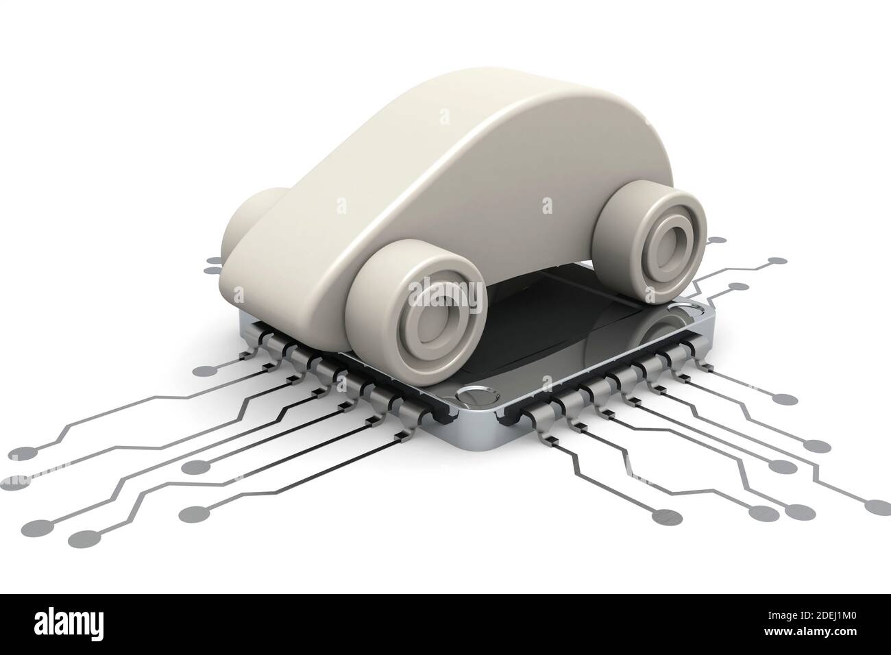 Chip per computer e modello di auto, rendering 3d Foto Stock