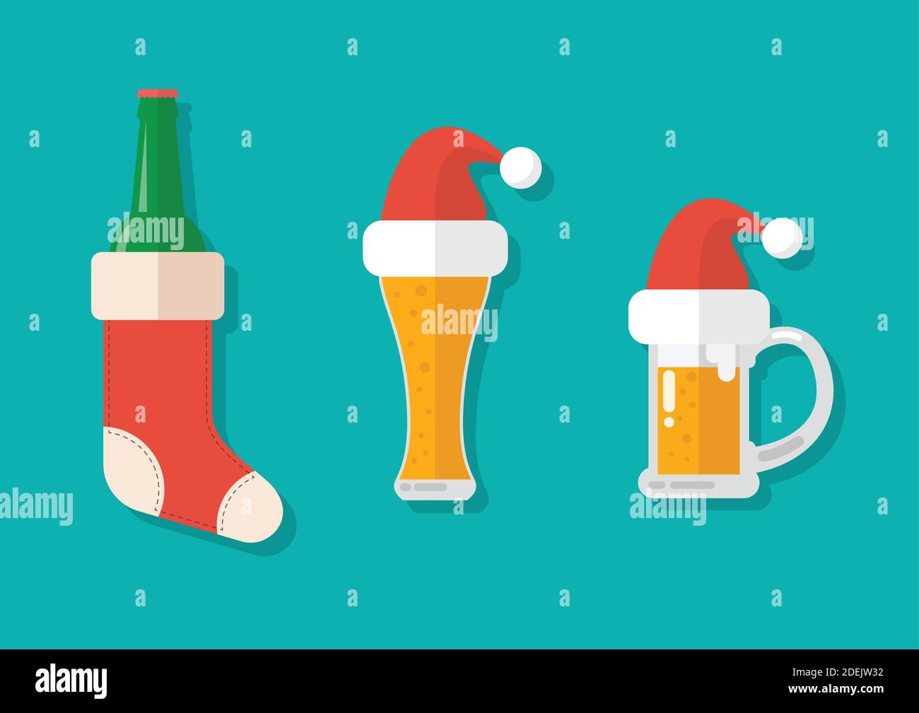 Tazza di birra di Natale con decorazioni natalizie. Illustrazione del vettore del biglietto d'auguri Illustrazione Vettoriale