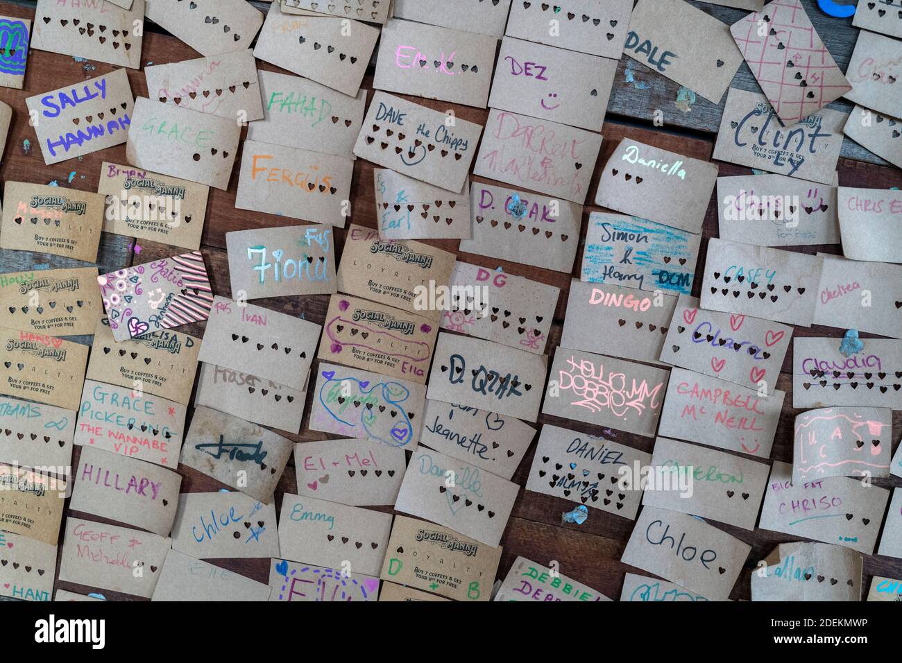 Carte fedeltà del cliente in un bar. Foto Stock