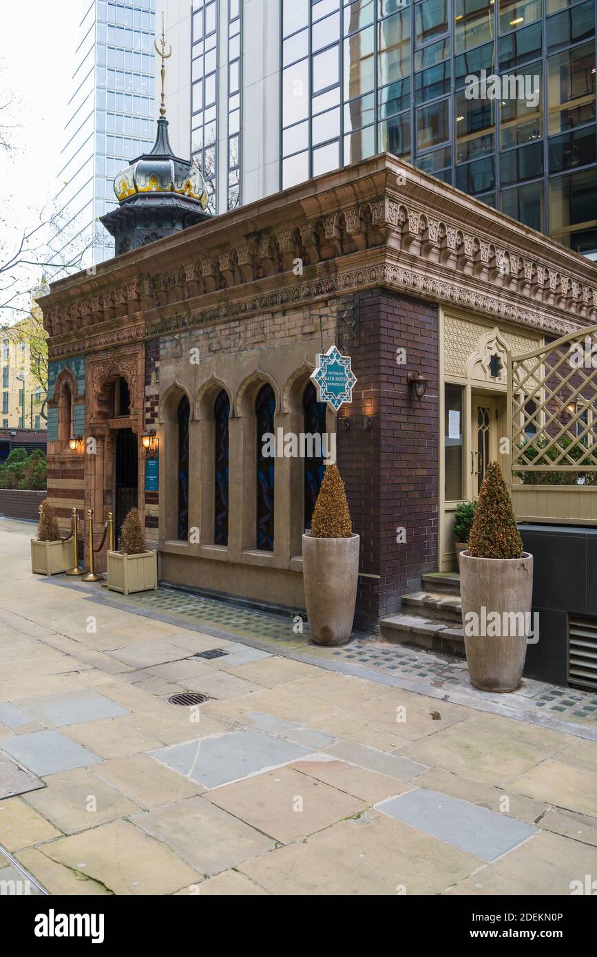 Il Victorian Bath House, un luogo di noleggio per eventi aziendali e privati, ristoranti e divertimenti. Bishopsgate, Londra, Inghilterra, Regno Unito Foto Stock