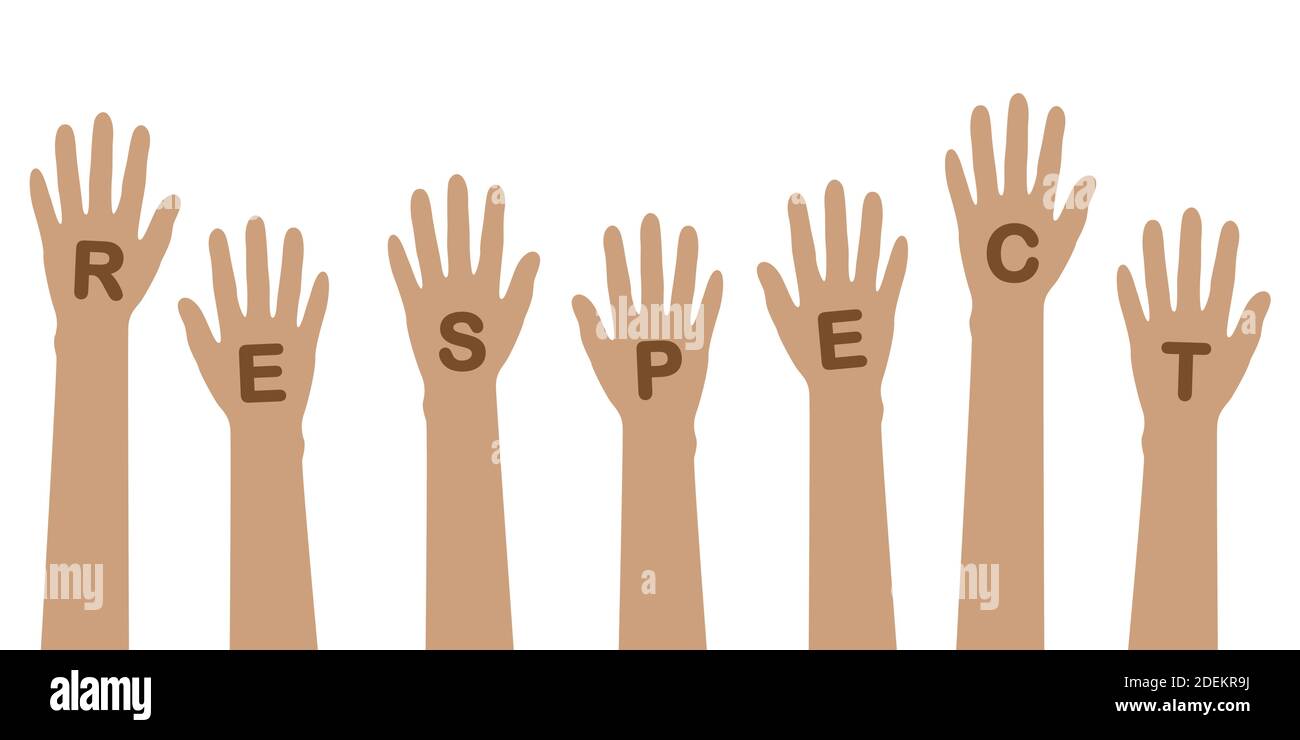 Illustrazione vettoriale del concetto di rispetto e tolleranza delle mani umane rialzate EPS10 Illustrazione Vettoriale