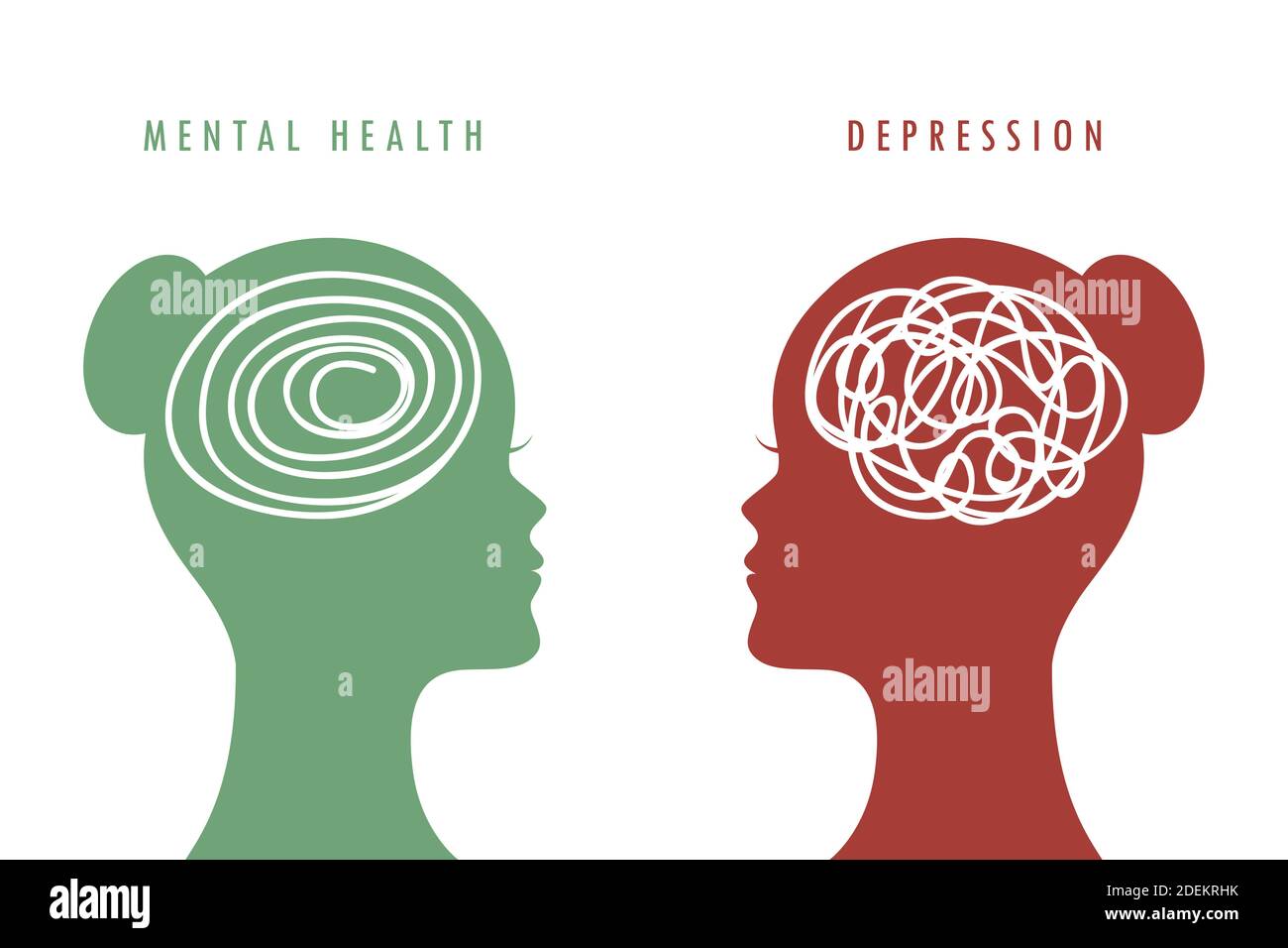 Concetto di salute mentale donna cervello silhouette vettore illustrazione EPS10 Illustrazione Vettoriale