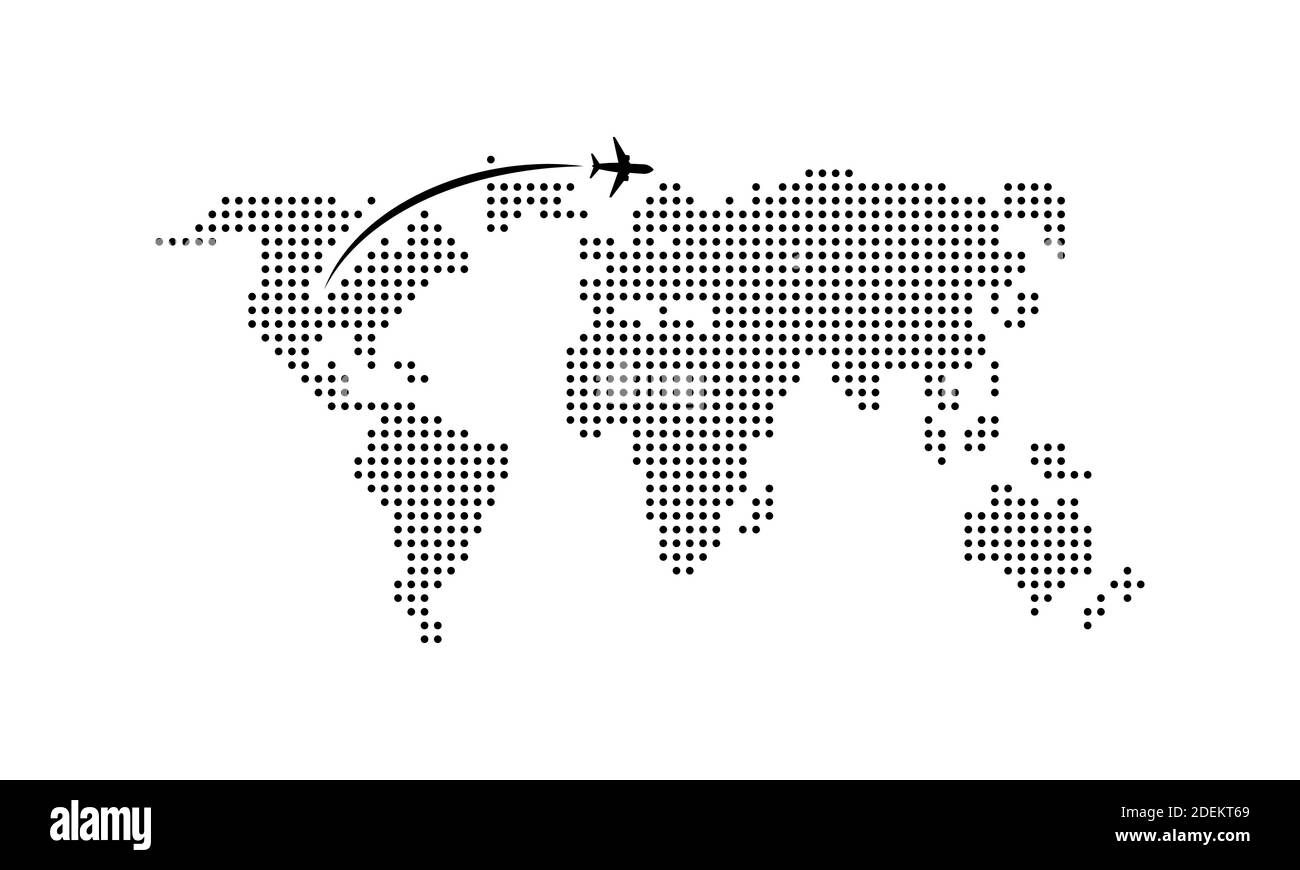 Illustrazione del viaggio. Mappa del mondo con aereo. Viaggio, viaggio, viaggio, turistico. Vettore su sfondo bianco isolato. EPS 10. Illustrazione Vettoriale