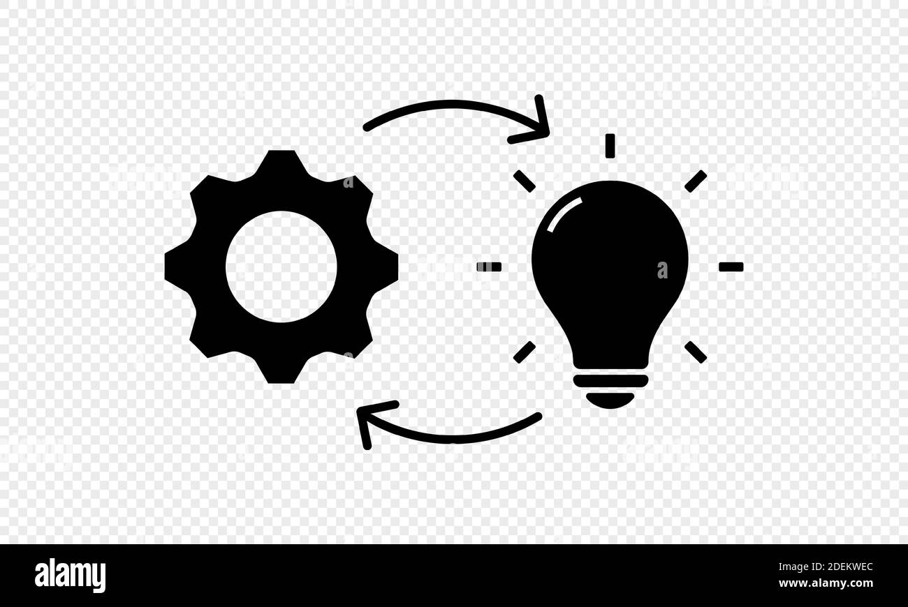 Icona della riga di implementazione. Lampada con ingranaggi. Vettore su sfondo trasparente isolato. EPS 10. Illustrazione Vettoriale