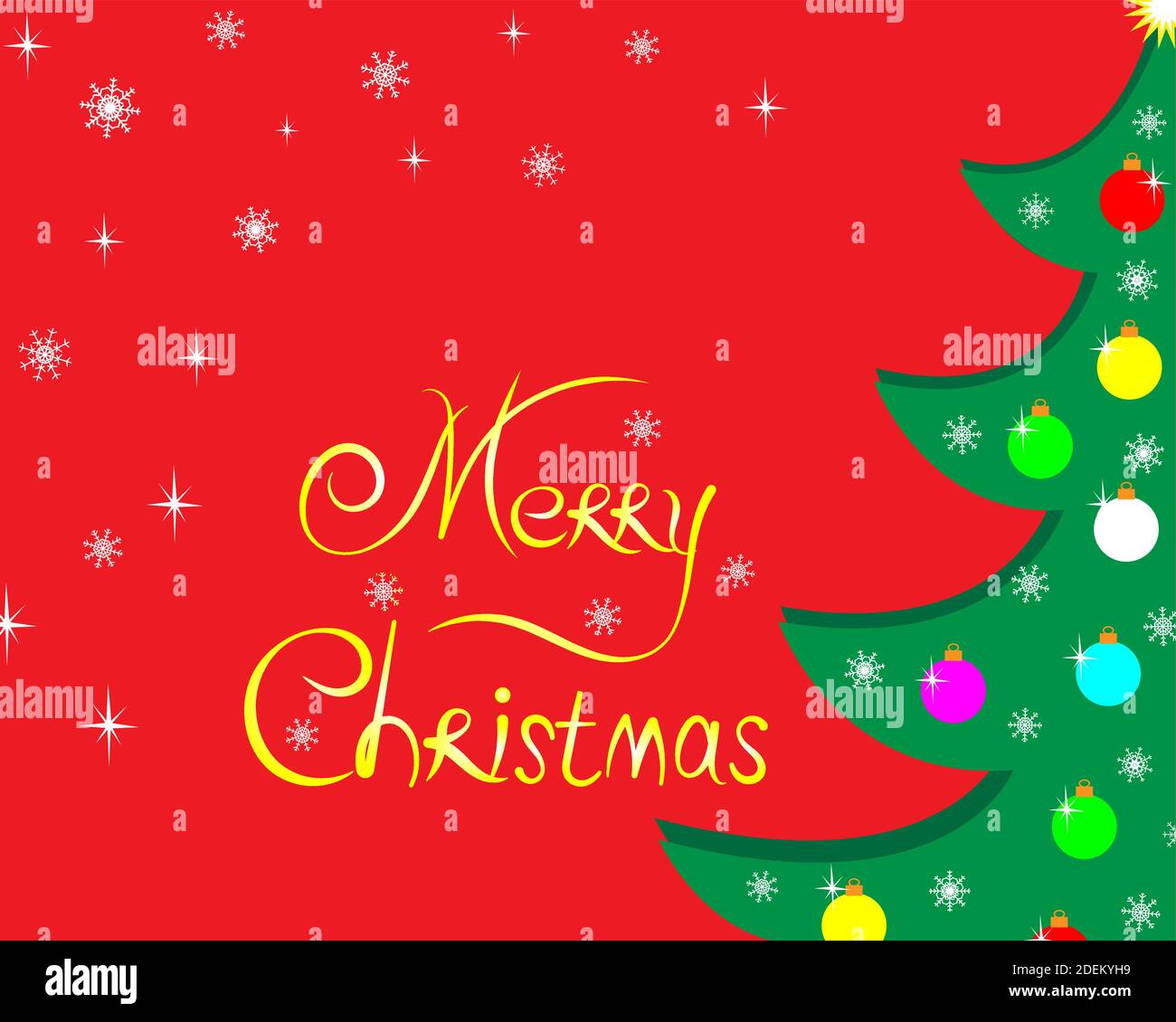 Biglietto d'auguri per l'albero di Natale su sfondo rosso con un saluto natalizio. Illustrazione Vettoriale