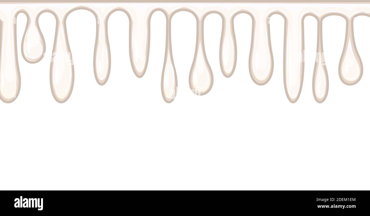 Flussi di liquido bianco. Latte, yogurt, gelato o latte. Vernice bianca che scorre verso il basso spessa. Custodia. Le gocce slittano. L'oggetto isolato su un Illustrazione Vettoriale