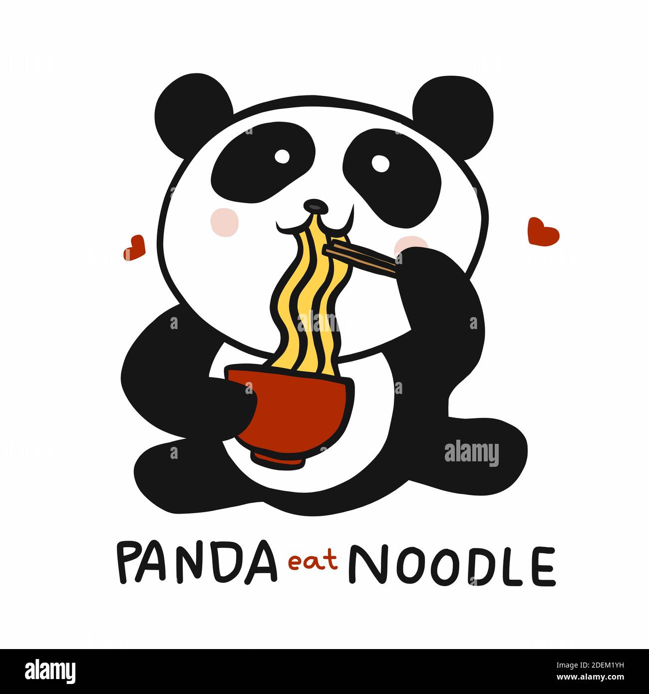 Panda Eat noodle cartoon illustrazione vettoriale Illustrazione Vettoriale