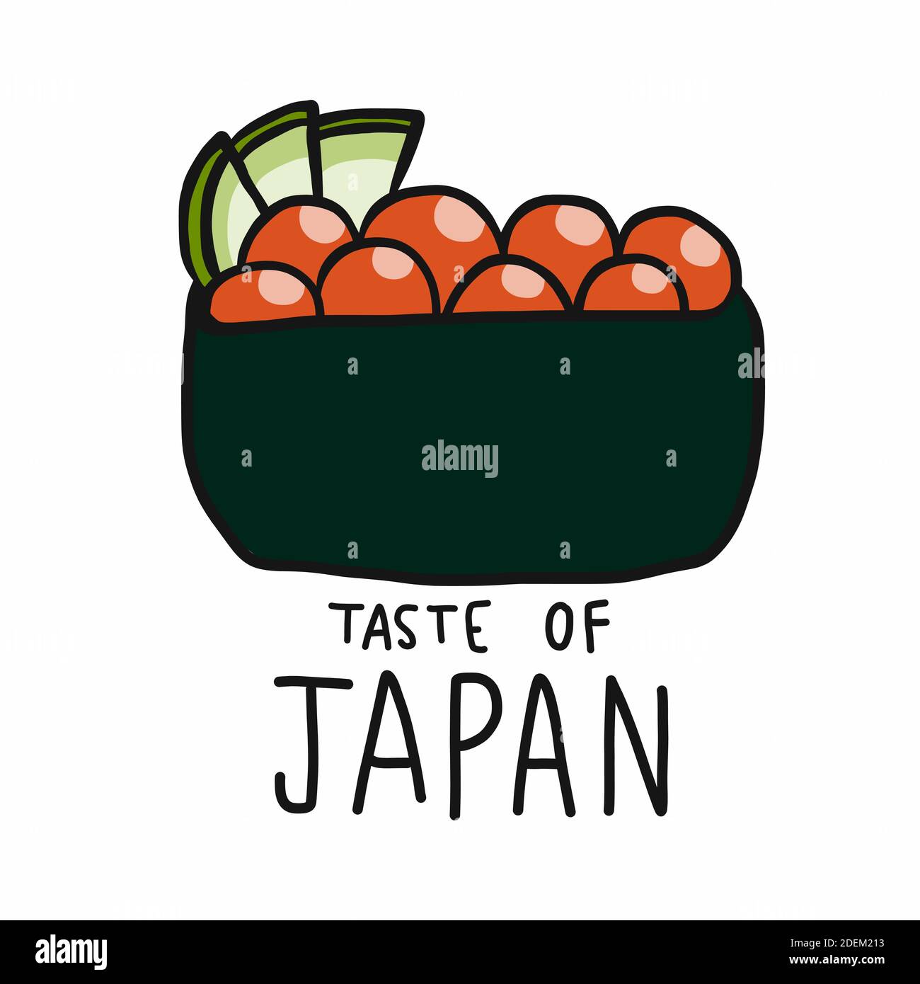 Ikura (uova di salmone) sushi gusto di illustrazione vettoriale cartoon giapponese Illustrazione Vettoriale