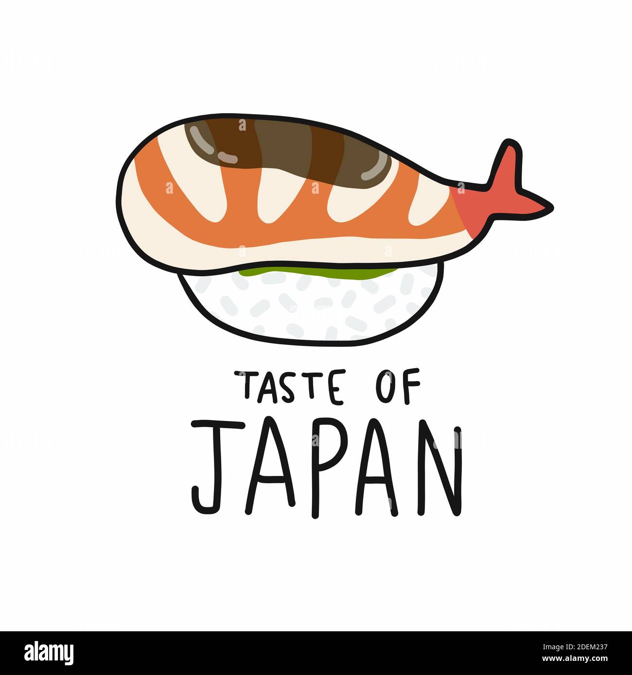 Sushi di gamberi gusto di illustrazione vettoriale di cartone animato giapponese Illustrazione Vettoriale