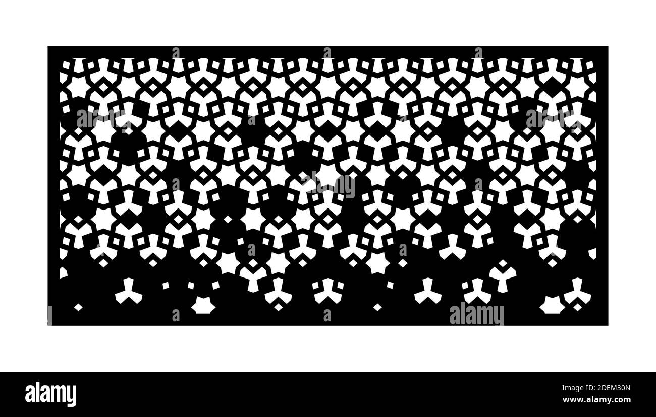 Pannello vettoriale di taglio laser, schermo, recinzione, divisore. Disegno decorativo CNC, design jali, arredamento interno. Taglio laser islamico arabico. Illustrazione Vettoriale