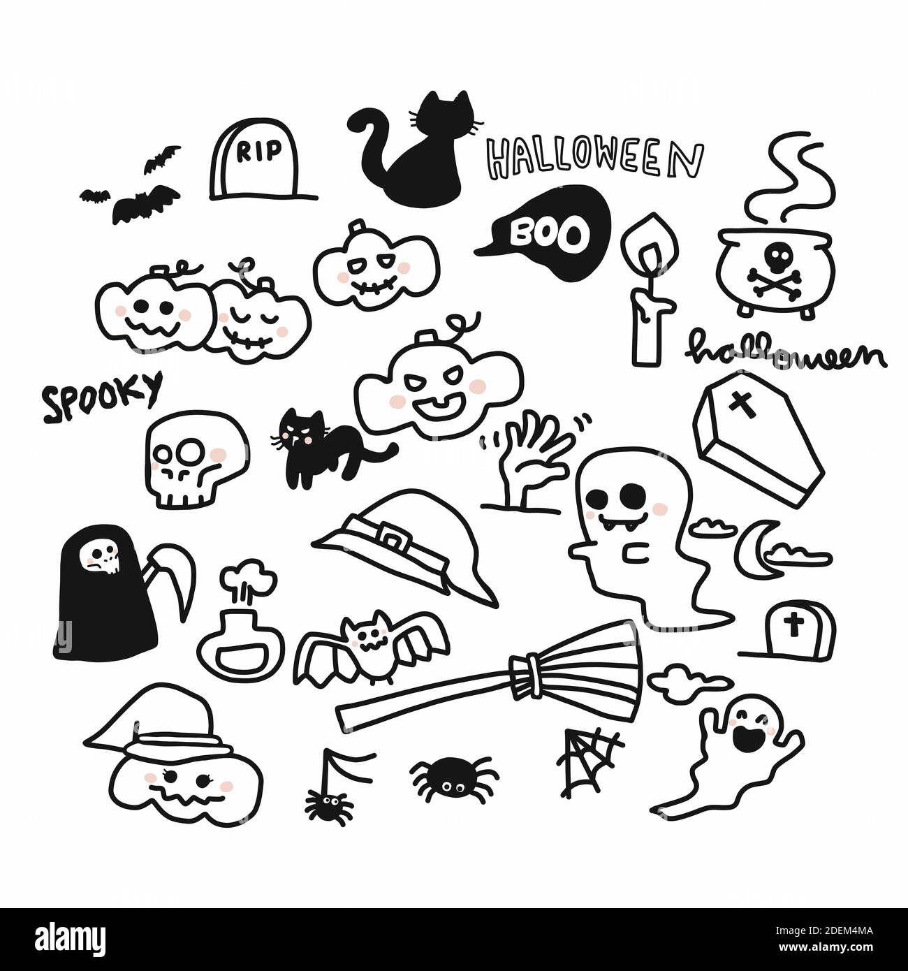 Halloween cartoon doodle impostare illustrazione vettoriale Illustrazione Vettoriale