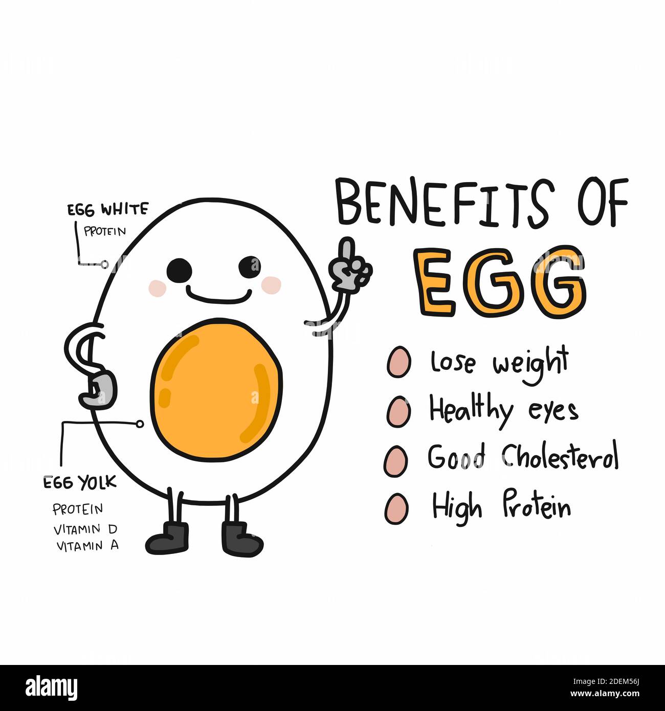 Benefici di uovo, cartoni animati vettore infografica grafico Illustrazione Vettoriale