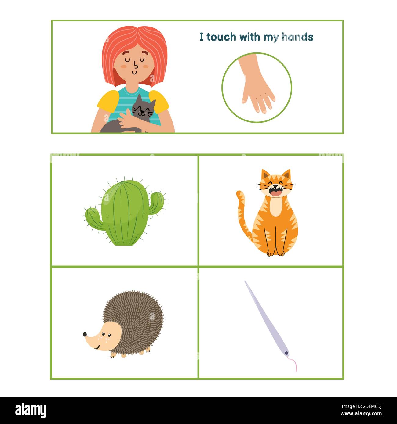 Poster cinque sensi. Pagina di presentazione Touch Sense per bambini Illustrazione Vettoriale