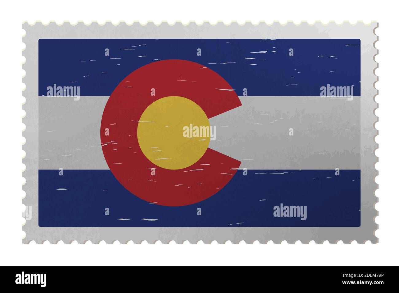 Colorado USA bandiera sul vecchio francobollo, vettore Illustrazione Vettoriale