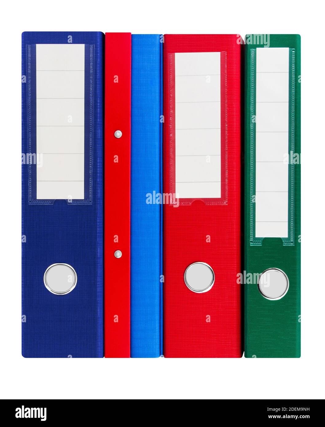Varie cartelle di file colorate isolate su sfondo bianco Foto Stock
