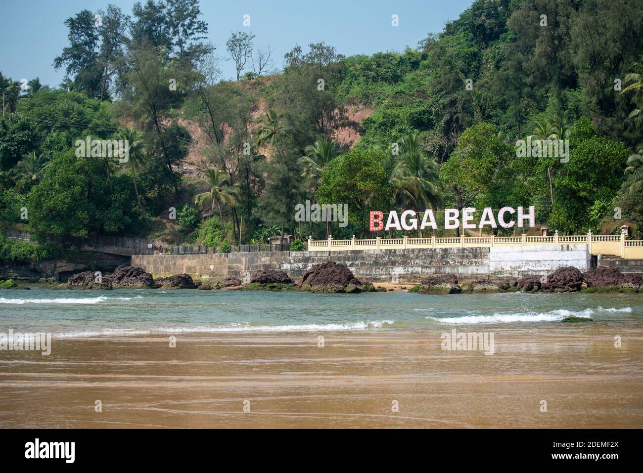Goa/ India 09 Novembre 2020 Vista di Baga Beach a. Goa Nord Foto Stock