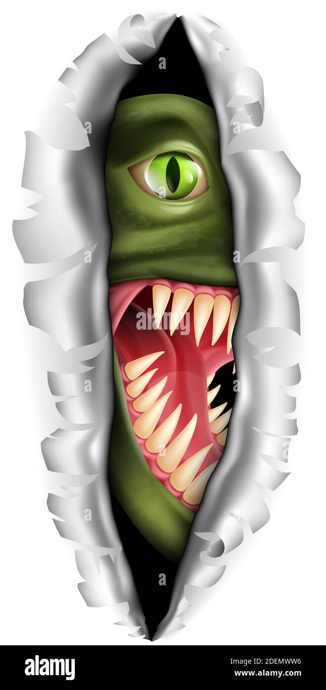Mostro strappando UNA lacuna attraverso lo sfondo Illustrazione Vettoriale