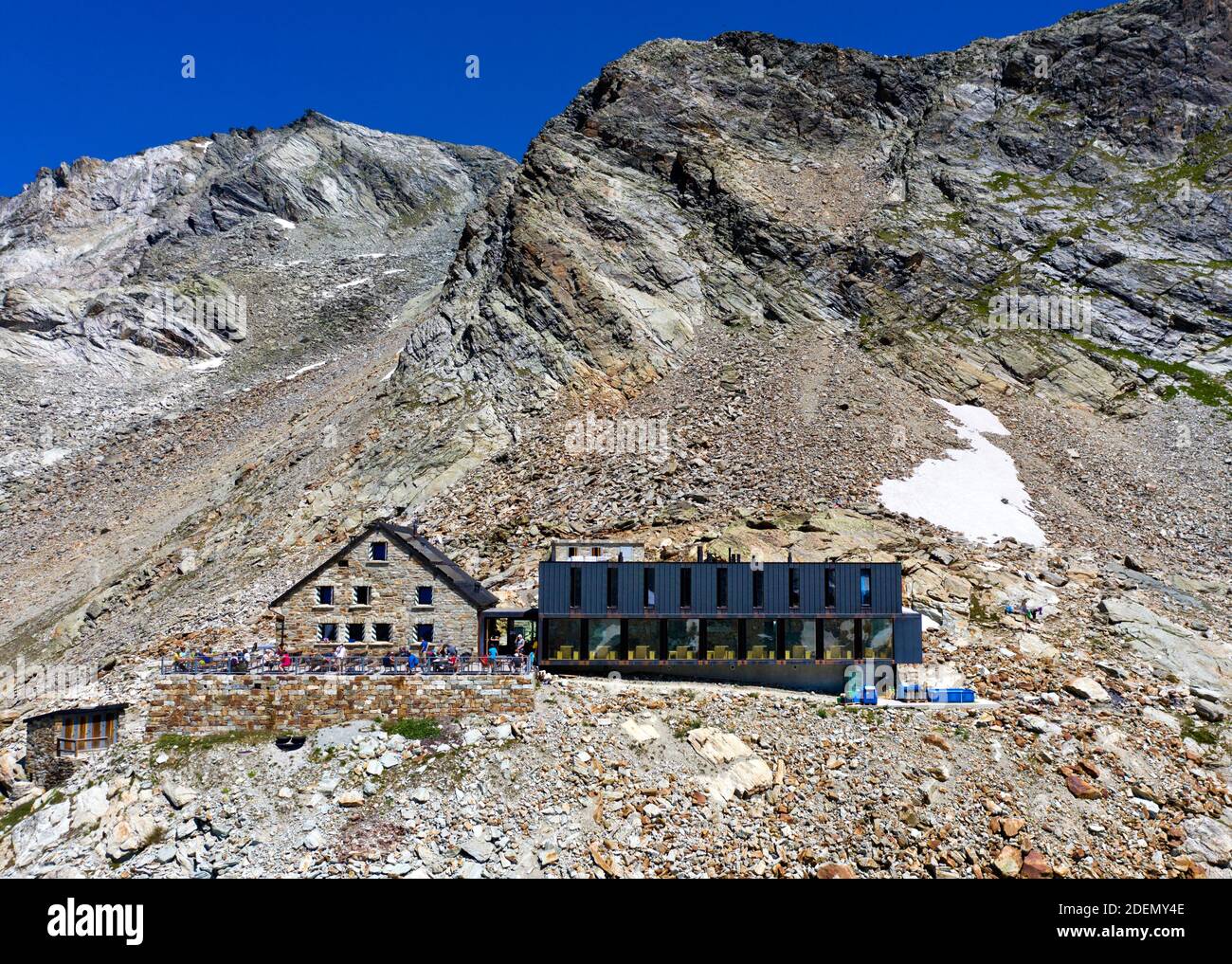 Berghütte Cabane de Moiry, Grimentz, Wallis, Schweiz / Rifugio Cabane de Moiry, Grimentz, Vallese, Svizzera Foto Stock