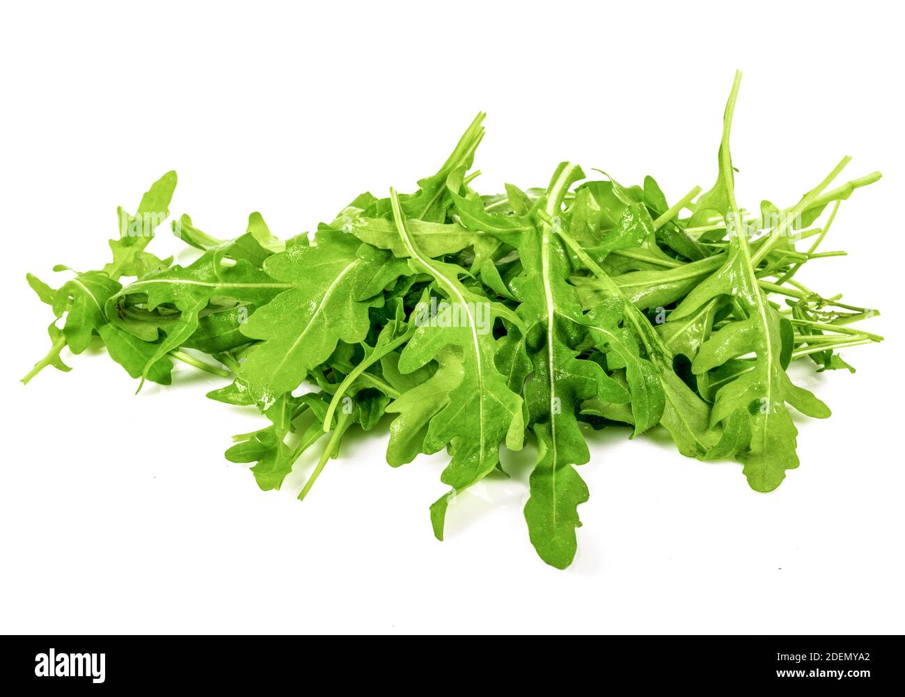 Cumulo di verde rucola fresca o foglie di rucola isolati su sfondo bianco. Foto Stock