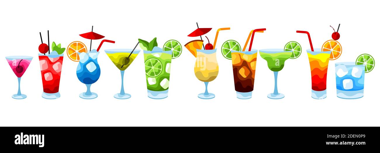 Set di icone di cocktail alcolici. Illustrazione Vettoriale