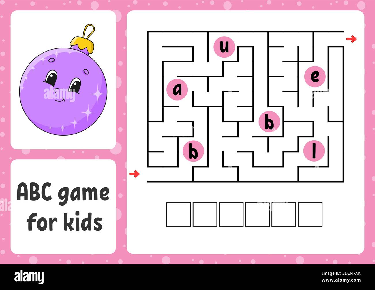 Labirinto ABC per bambini. Labirinto rettangolare. Tema di Natale. Foglio di lavoro attività. Puzzle per bambini. Stile cartone animato. Tamburo di stampa logico. Colore vettore illus Illustrazione Vettoriale