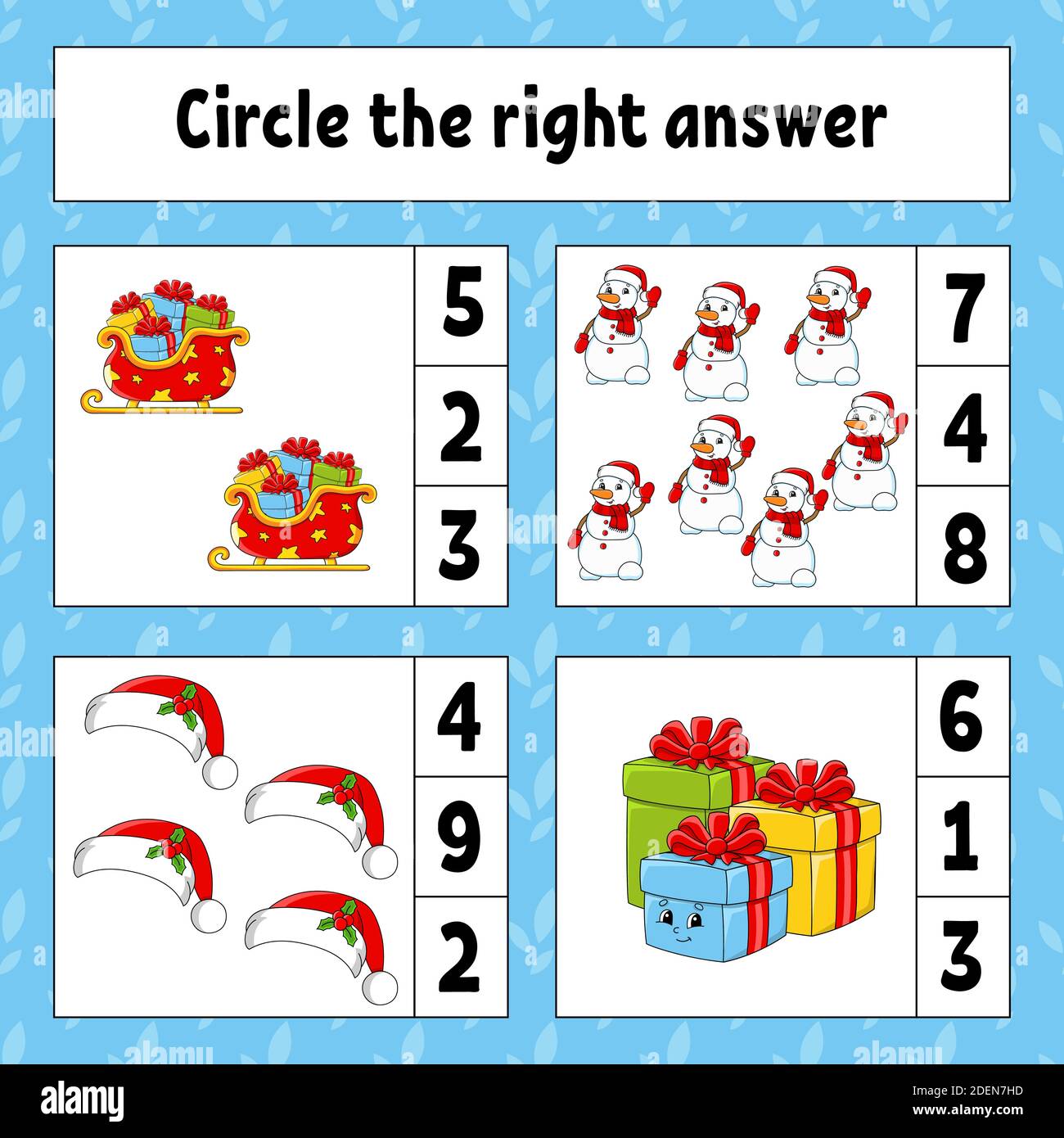 Cerchiate la risposta giusta. Tema di Natale. Foglio di lavoro per lo sviluppo dell'istruzione. Pagina attività con immagini. Gioco per bambini. Colore isolato vettore illust Illustrazione Vettoriale