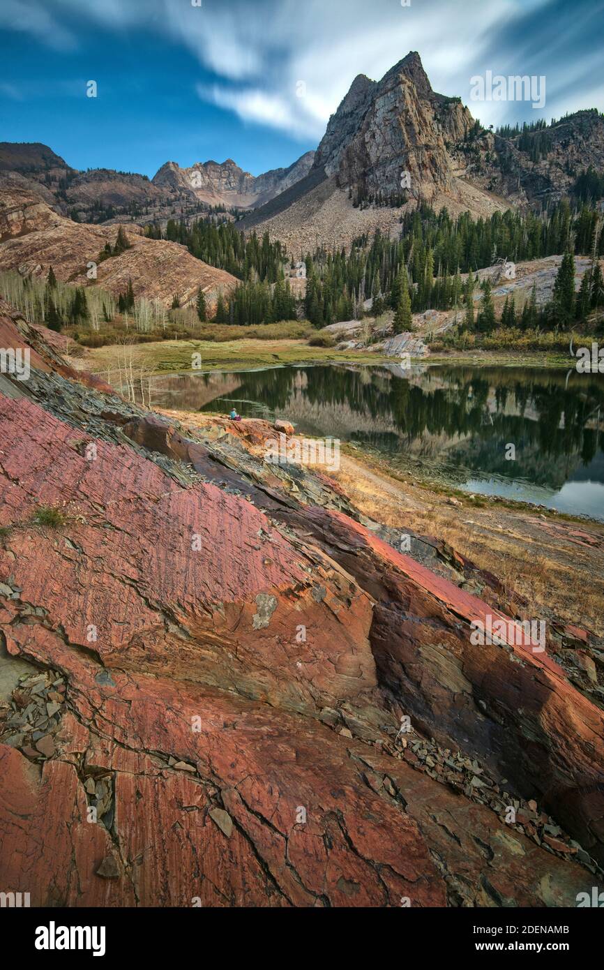 USA, Utah, Wasatch Mountains, Uinta-Wasatch-cache National Forest, Twin Peaks Wilderness, Lake Blanche, Sundial Paek Foto Stock