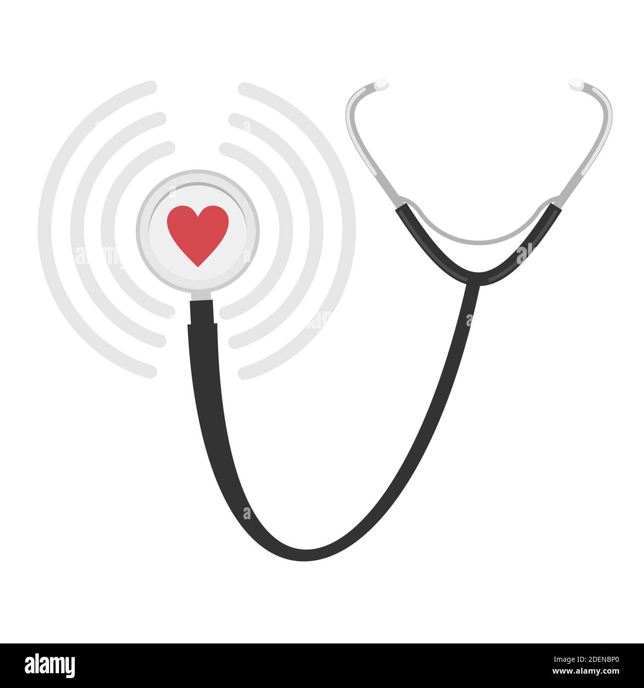 Stetoscopio, strumento medico. Onde di un cuore battente. Illustrazione vettoriale Illustrazione Vettoriale