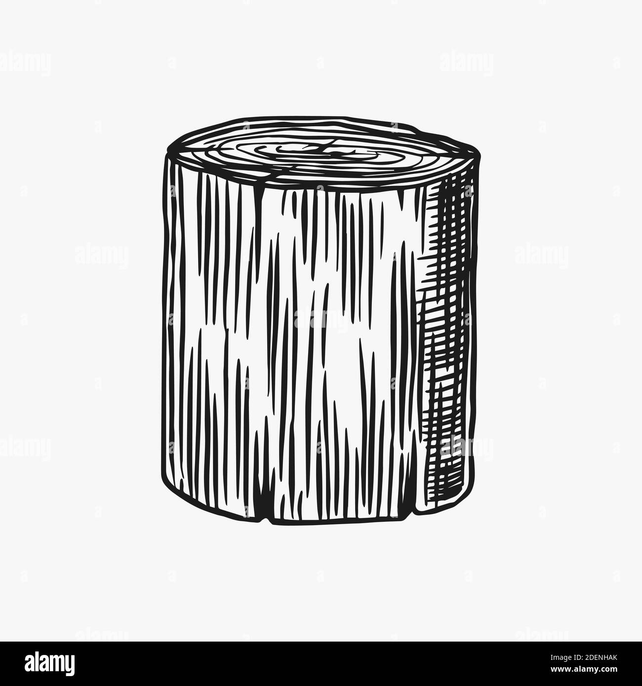 Legno o ceppo. Pezzo di albero. Tavola e tronchi, legname e taglio, Legna da ardere in stile vintage. Illusione vettoriale per segnaletica, etichette, logo o banner Illustrazione Vettoriale