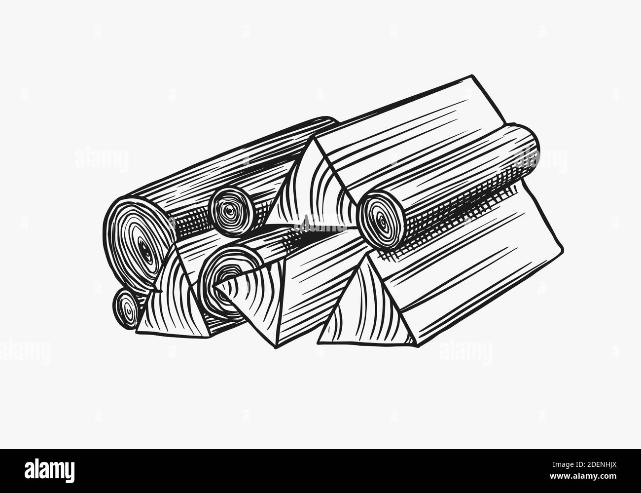 Legno o legna da ardere. Pezzo di albero. Tavola e tronchi, legname e taglio, Legna da ardere in stile vintage. Illusione vettoriale per segnaletica, etichette, logo o banner Illustrazione Vettoriale