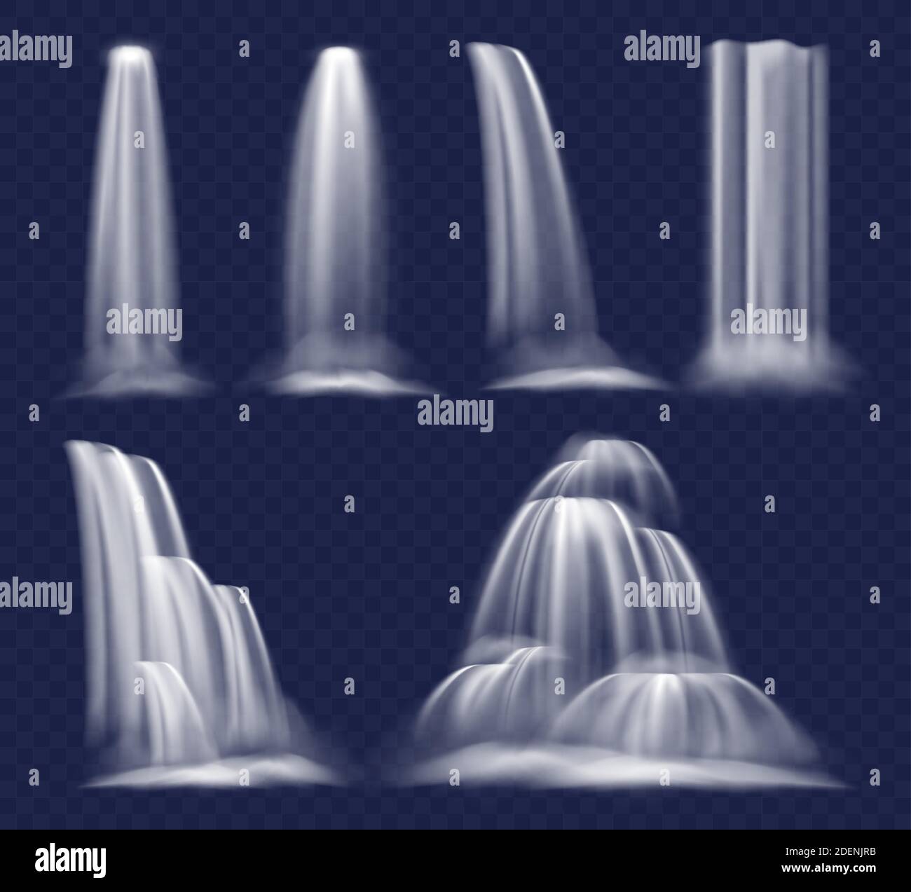 Cascata realistica, acqua limpida che scende Illustrazione Vettoriale