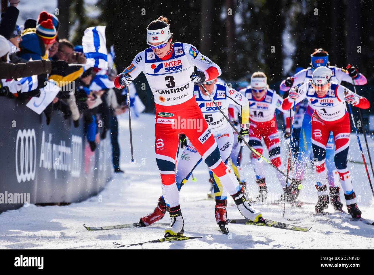 Marit Bjørgen (Bjorgen, Bjoergen), squadra norvegese di sci femminile, compete nel 30-K ai Campionati mondiali di sci nordico FIS 2017 a Lahti, Finlandia. Foto Stock
