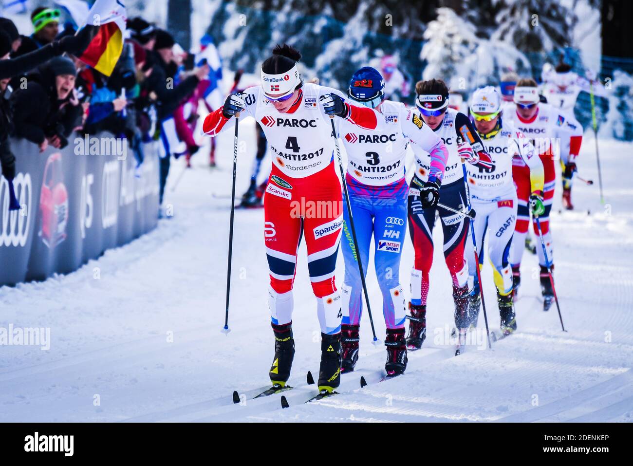 Marit Bjørgen (Bjorgen, Bjoergen), la squadra norvegese di sci femminile, partecipa in skiathlon ai Campionati mondiali di sci nordico FIS 2017 a Lahti, Finlandia. Foto Stock