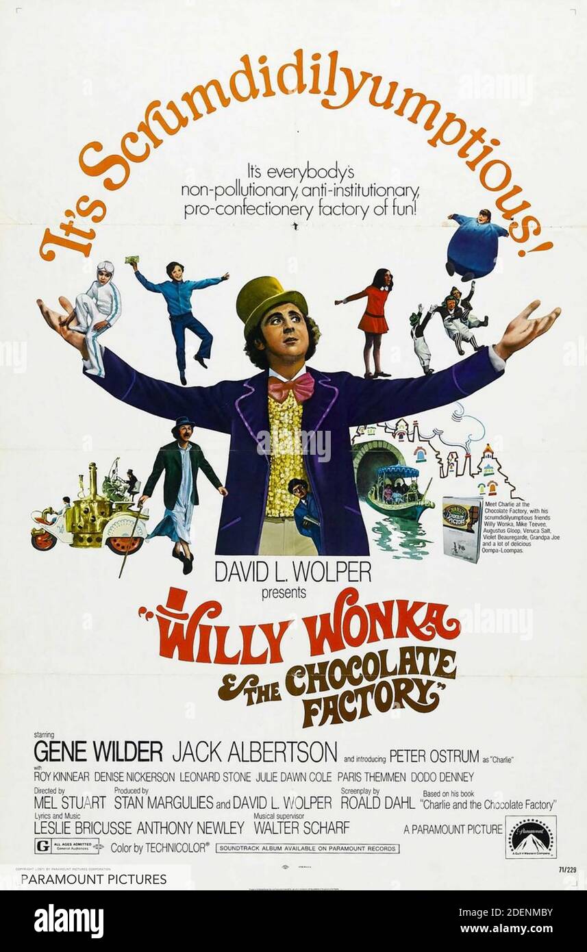 WILLY WONKA E il poster DELLA FABBRICA DI CIOCCOLATO per il 1971 Paramount Pictures film con gene Wilder Foto Stock