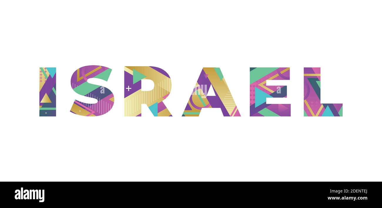 Il concetto DI ISRAELE di parola scritto in forme retrò colorate e illustrazione dei colori. Illustrazione Vettoriale