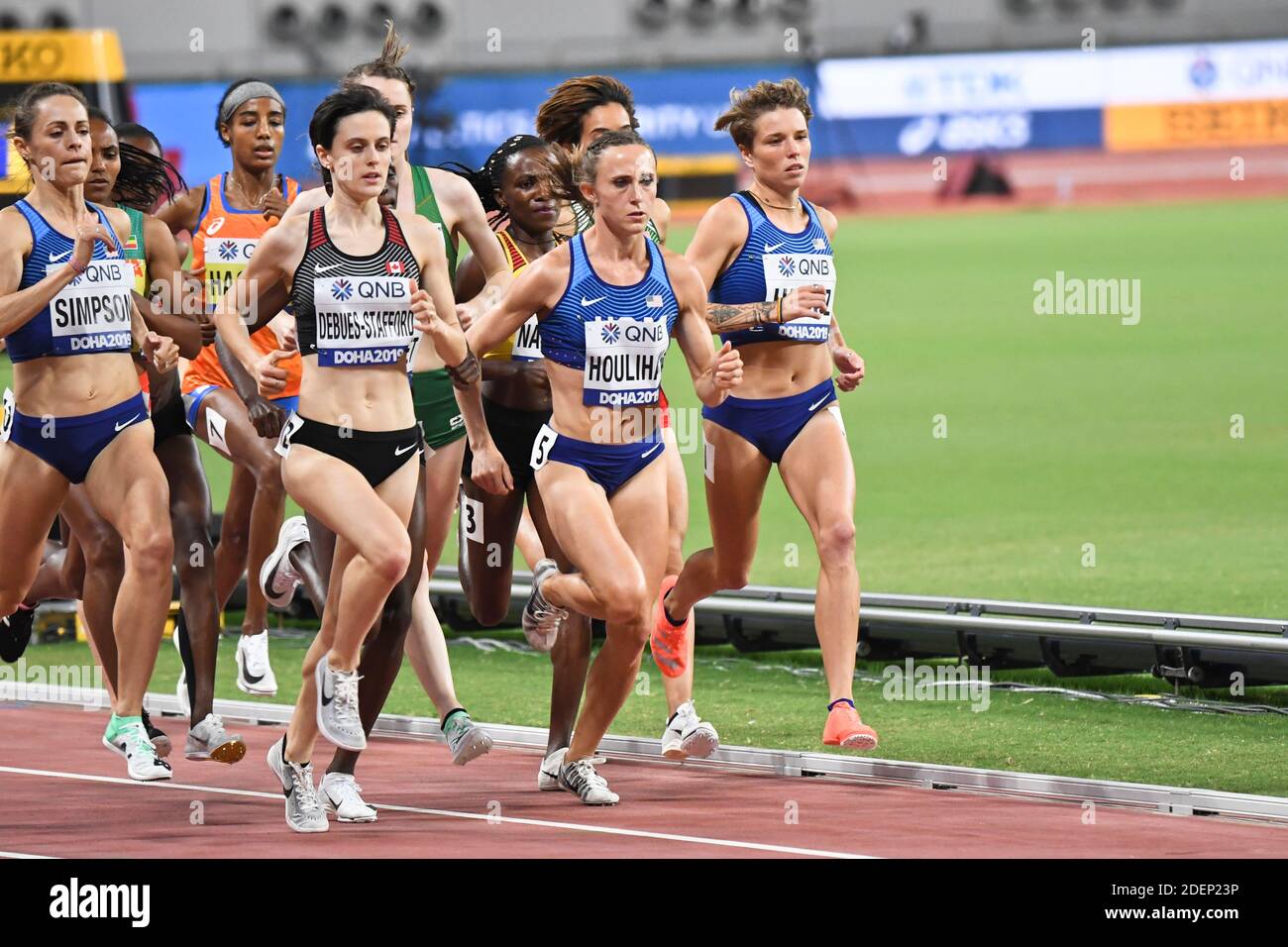 Shelby Houlihan, Nikki Hiltz (USA), Winny Chebet (KEN), Gabriela DeBlues-Stafford (CAN). 1500 metri finali. Campionato mondiale di atletica, Doha 2019 Foto Stock