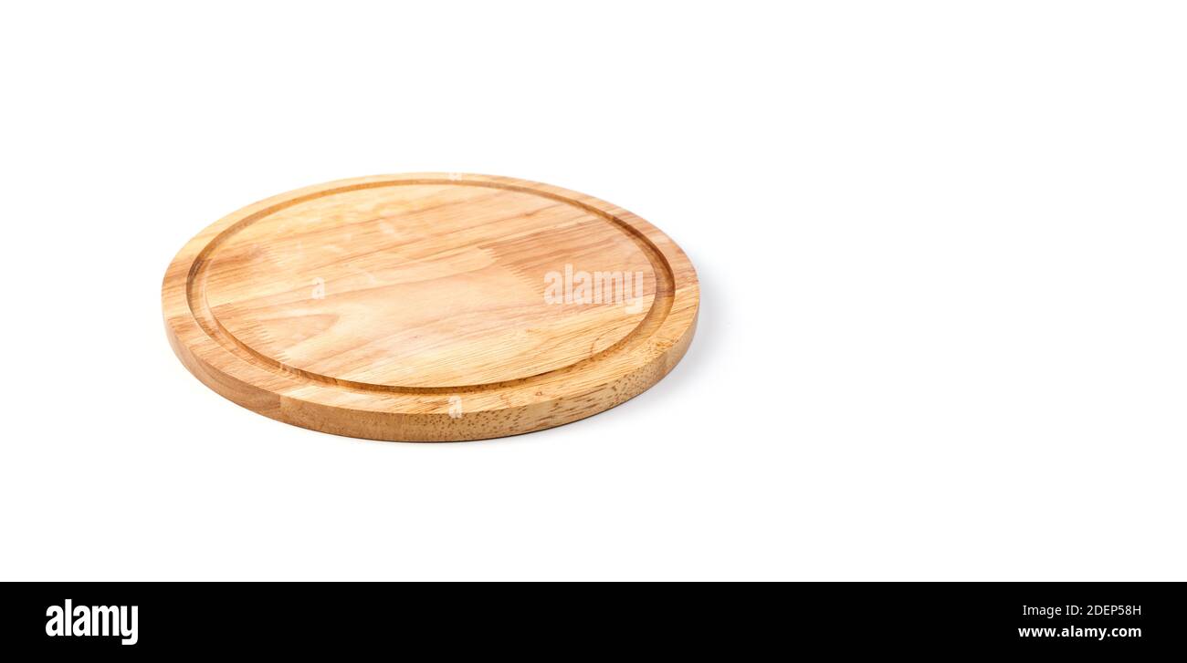 Pannello di taglio rotondo isolato su sfondo bianco. Foto Stock