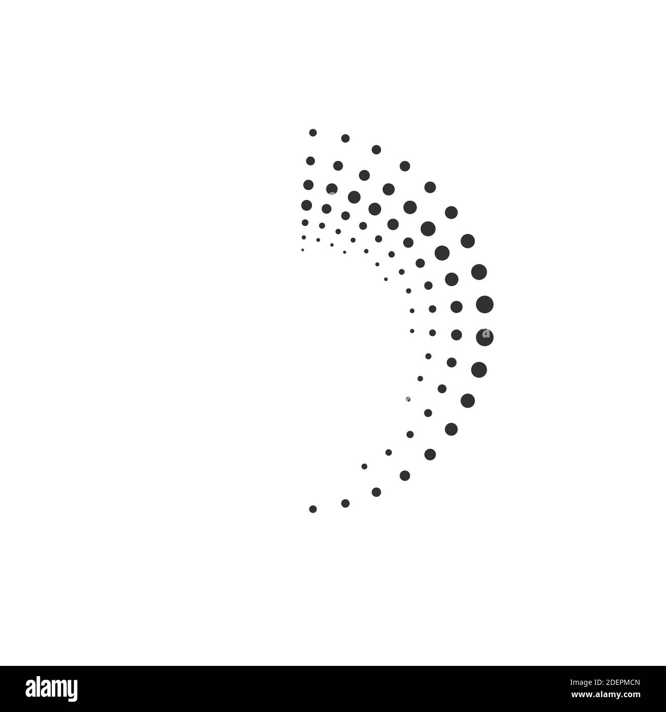 Elementi circolari mezzitoni elementi a punti logo emblema elemento di design. Icona del bordo arrotondato che utilizza punti cerchiati di mezzitoni. Illustrazione vettoriale di stock isolata su bianco Illustrazione Vettoriale