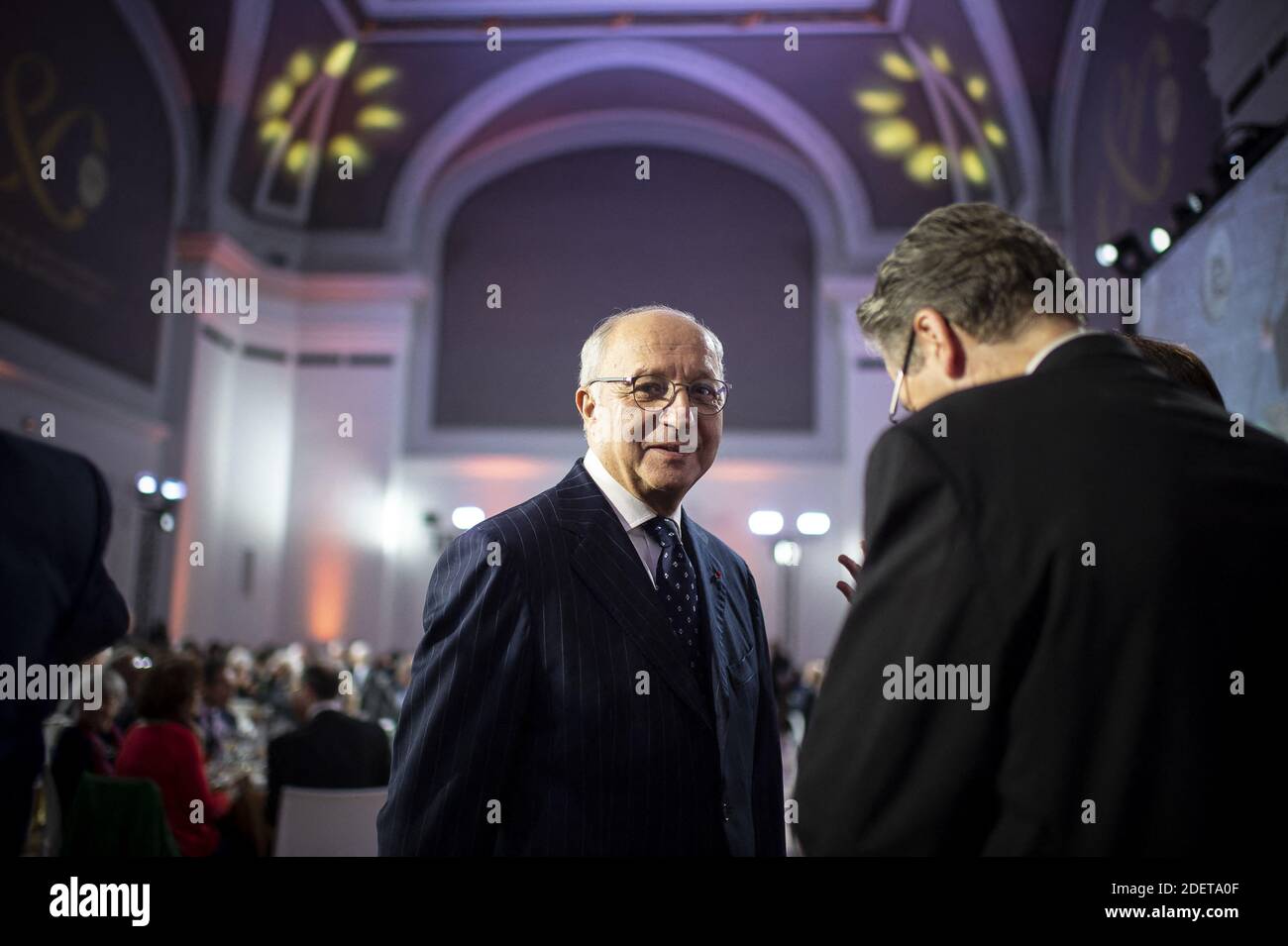 Laurent Fabius durante la cerimonia che ha celebrato l'ottantesimo anniversario del Centro nazionale francese di ricerca scientifica (CNRS) al Palais de la Decouverte di Parigi, Francia, 26 novembre 2019. Foto di Eliot Blondt/ABACAPRESS.COM Foto Stock