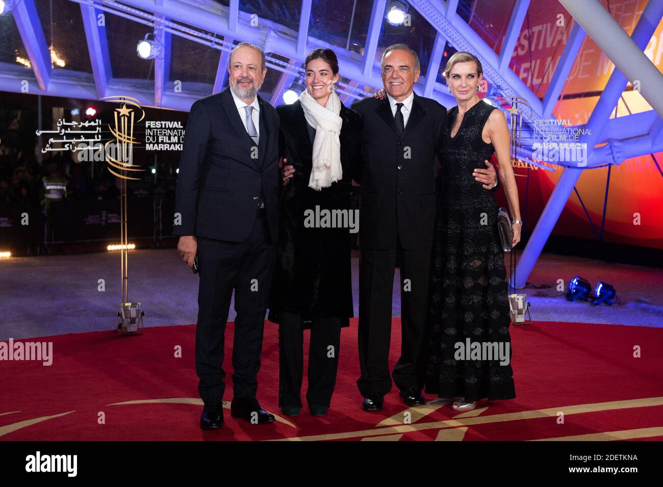 Sarim Fassi Fihri, Giulia Barbera, Alberto Barbera e Melita Toscan du Plantier partecipano alla cerimonia di chiusura del Red Carpet durante il 18° Festival Internazionale del Cinema di Marrakech, in Marocco, il 07 dicembre 2019. Foto di Aurore Marechal/ABACAPRESS.COM Foto Stock