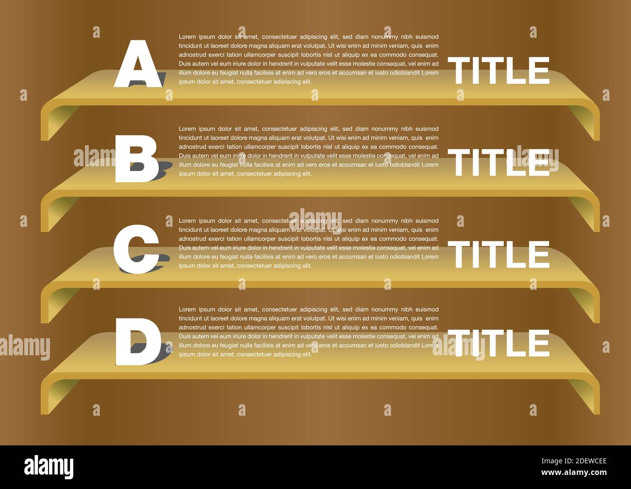 Layout di pagina modello di progettazione con scaffali orizzontali vuoti e area vuota come spazio di copia. Illustrazione vettoriale. Illustrazione Vettoriale