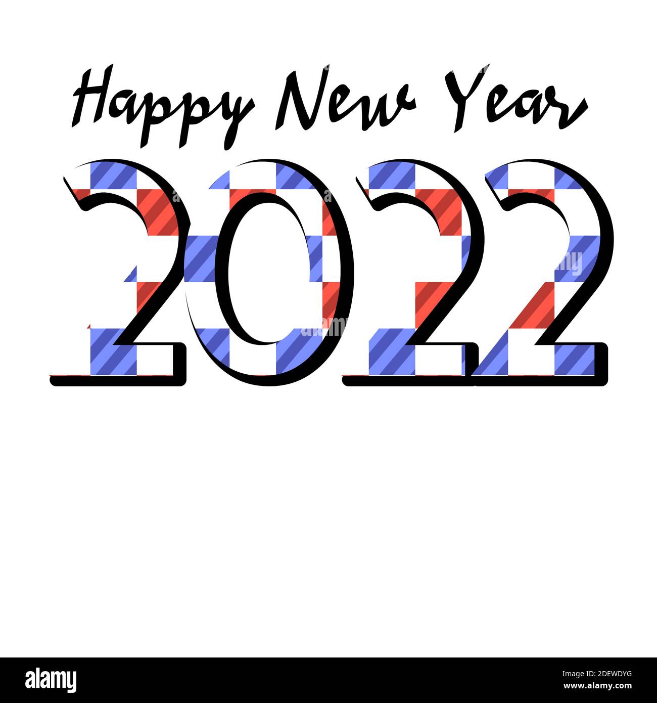 Un'illustrazione colorata Happy New 2022 Year con texture in tessuto su un testo. Poster, banner o biglietto di auguri per la tipografia delle feste per Buon Natale. Foto Stock