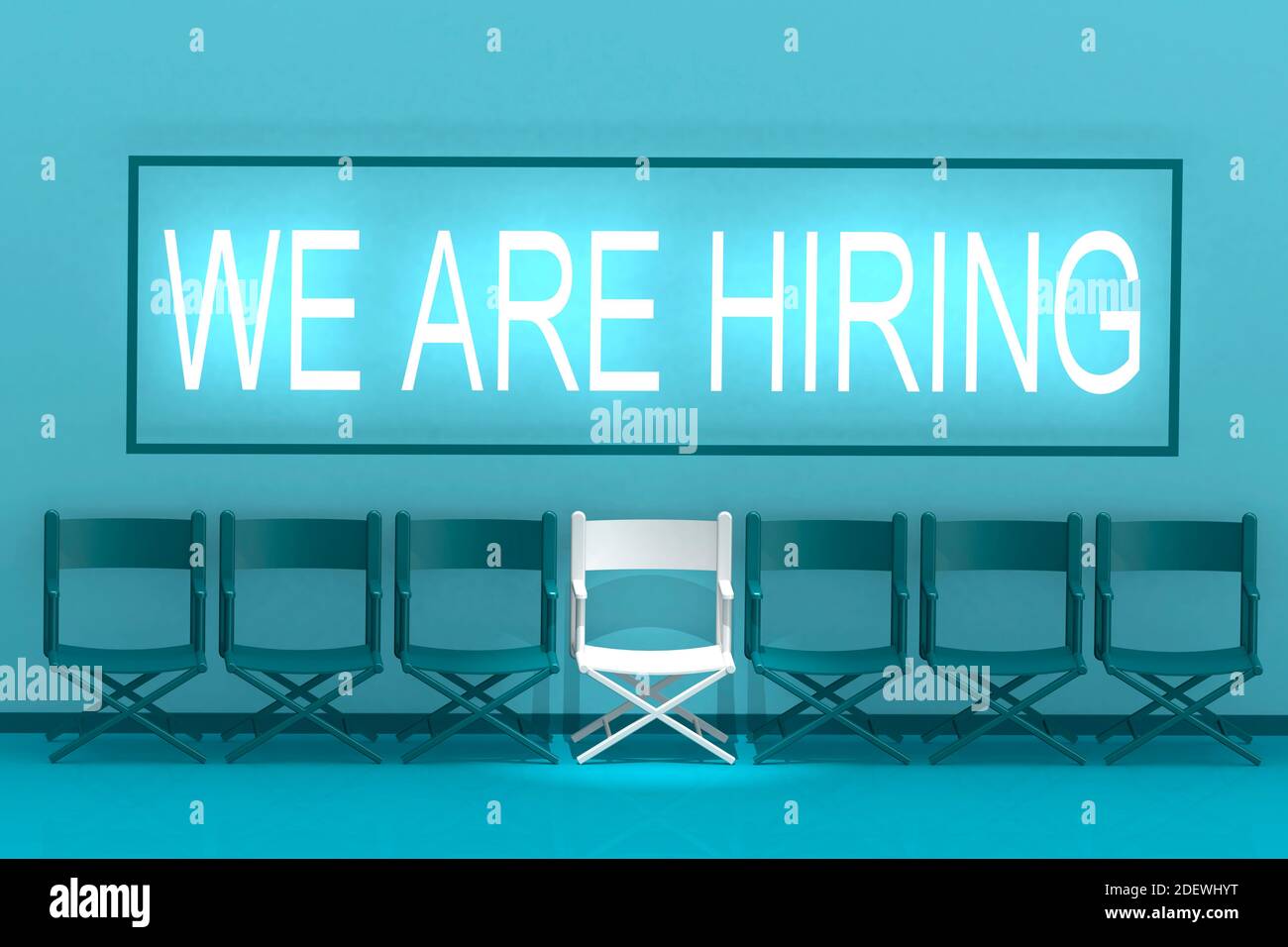 Stiamo assumendo concept con fila di sedie, rendering 3d Foto Stock