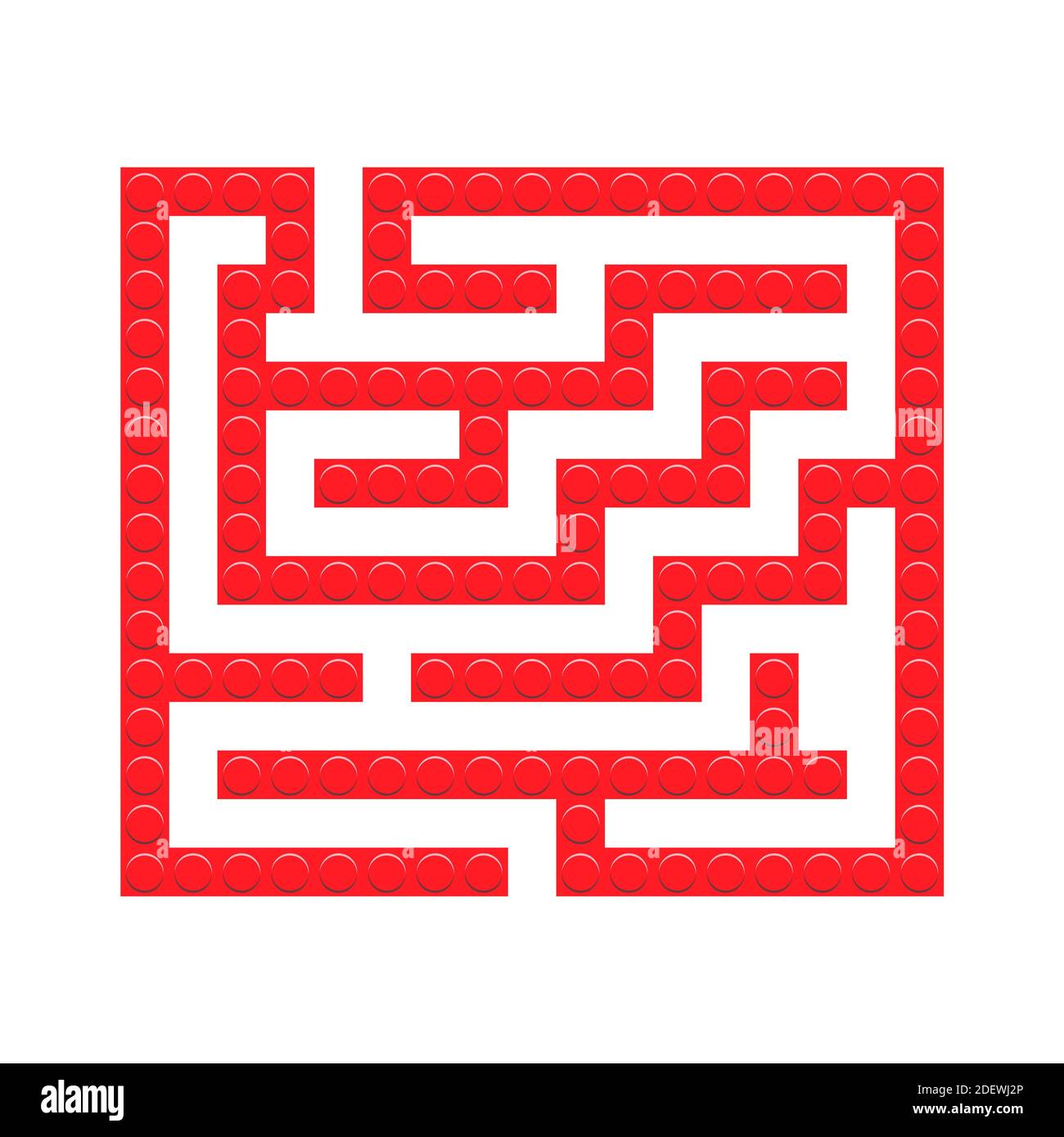 Labirinto quadrato rosso mattoni gioco labirinto giocattolo per bambini. Logica labirintica. Un ingresso e un modo giusto per andare. Immagine vettoriale piatta luminosa Illustrazione Vettoriale