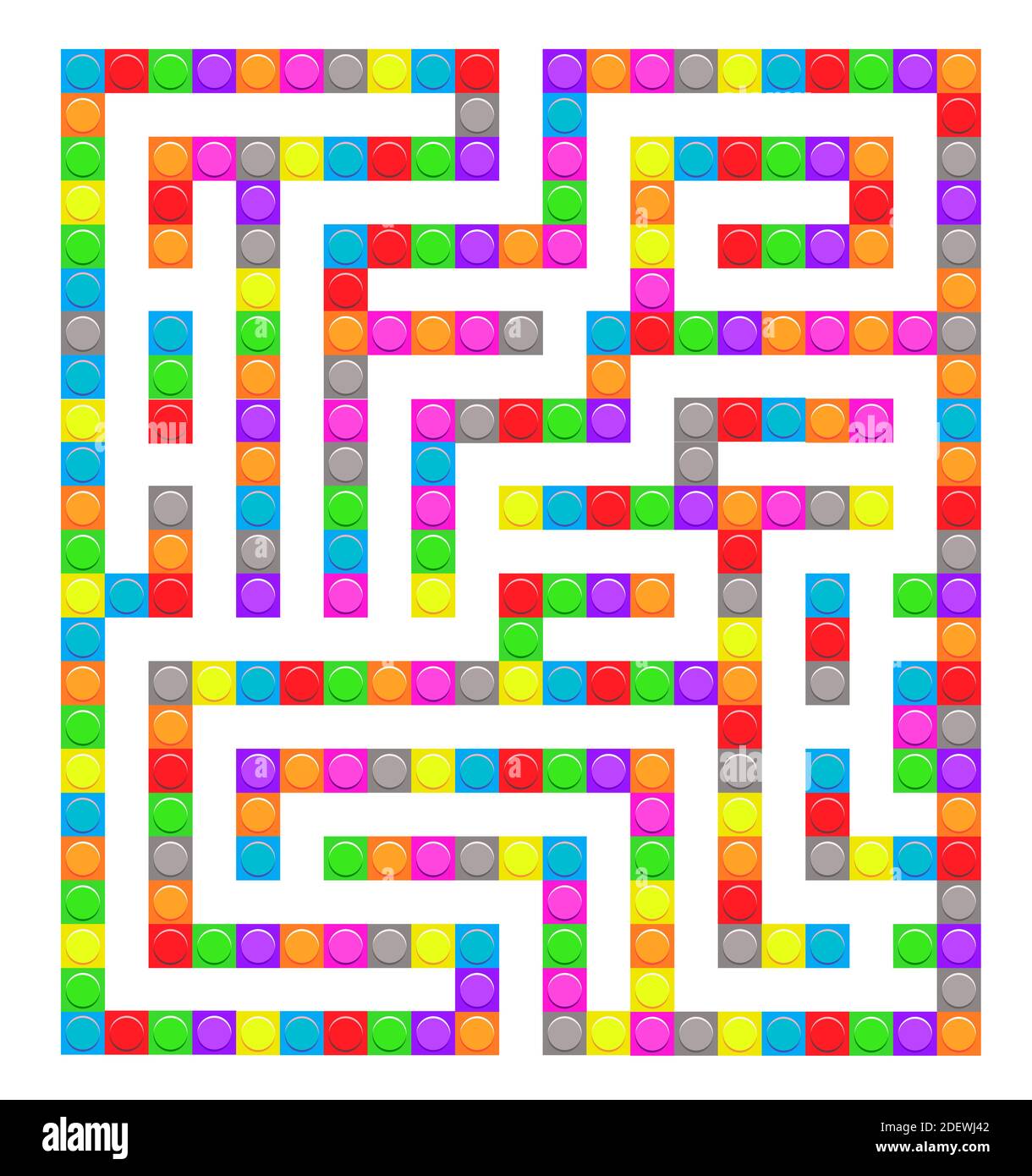 Gioco a labirinto giocattolo di mattoni quadrati per bambini. Logica labirintica. Un ingresso e un modo giusto per andare. Immagine piatta vettoriale Illustrazione Vettoriale