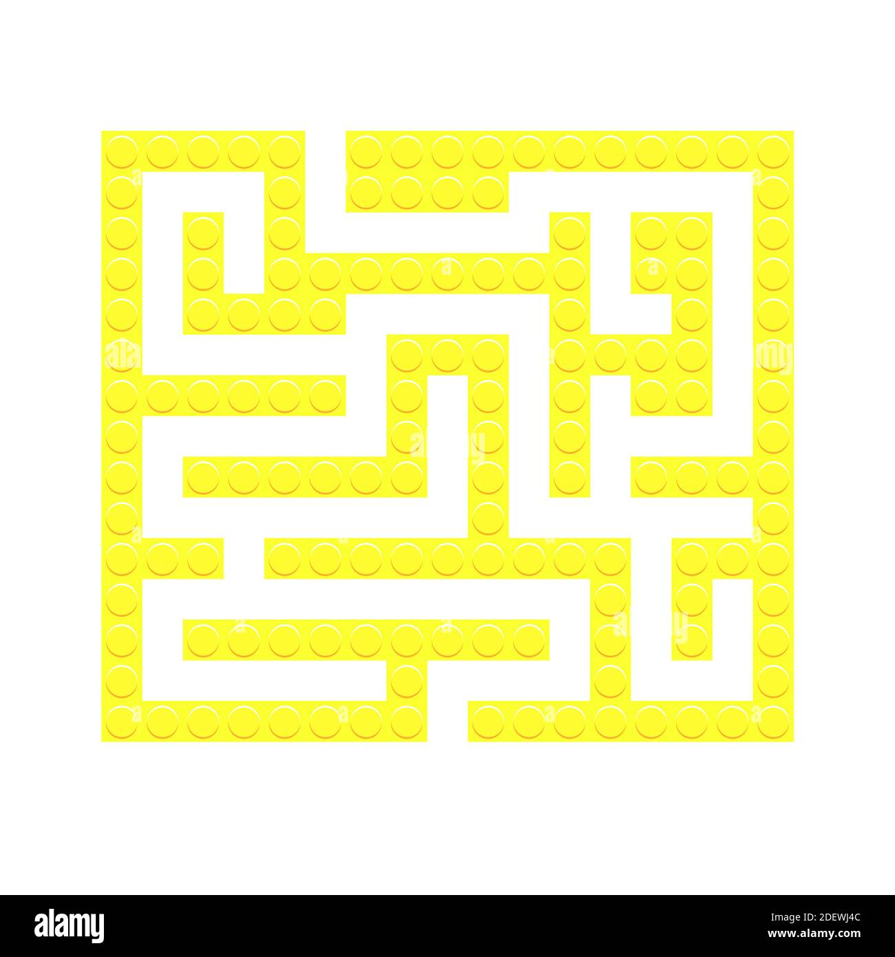 Labirinto quadrato giallo mattoni gioco labirinto giocattolo per i bambini. Logica labirintica. Un ingresso e un modo giusto per andare. Immagine piatta vettoriale Illustrazione Vettoriale