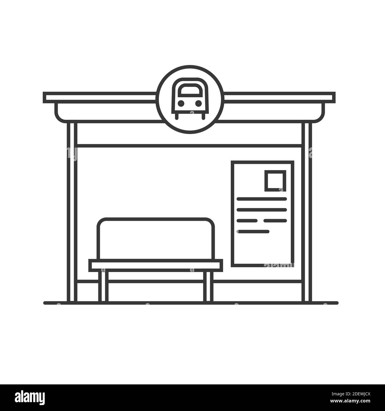 Illustrazione della linea vettoriale della fermata dell'autobus. Stazione dei trasporti pubblici, terminal degli autobus. Immagine vettoriale isolata su sfondo bianco Illustrazione Vettoriale