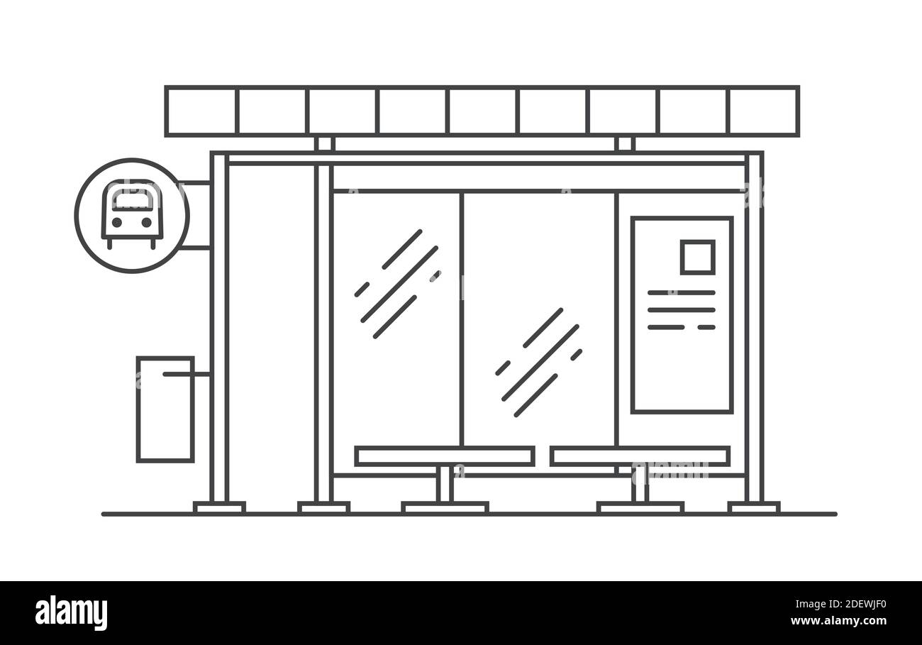 Illustrazione della linea vettoriale della fermata dell'autobus. Uscire dalla metropolitana. Immagine vettoriale isolata su sfondo bianco Illustrazione Vettoriale