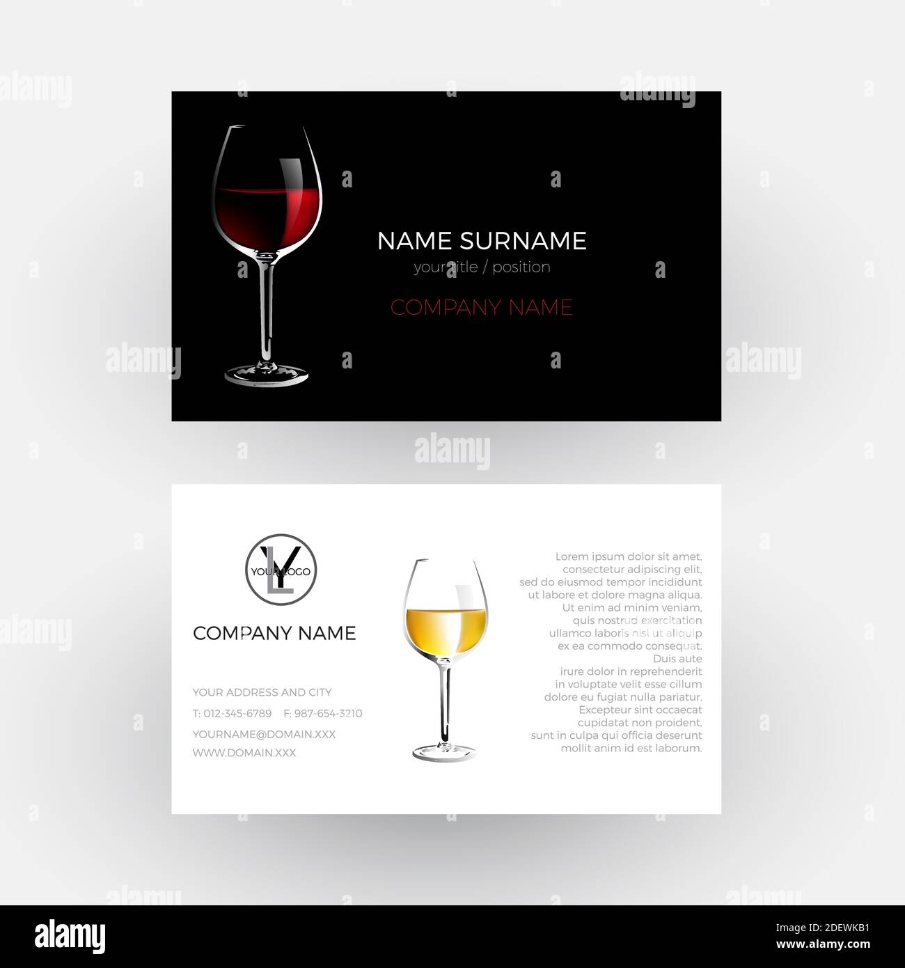 Vector bicchiere astratto di vino rosso, concetto di vineria e steward; biglietto da visita Illustrazione Vettoriale